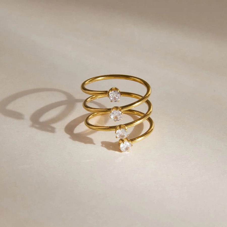 Rosette Crystal Gold Ring, flat lay
