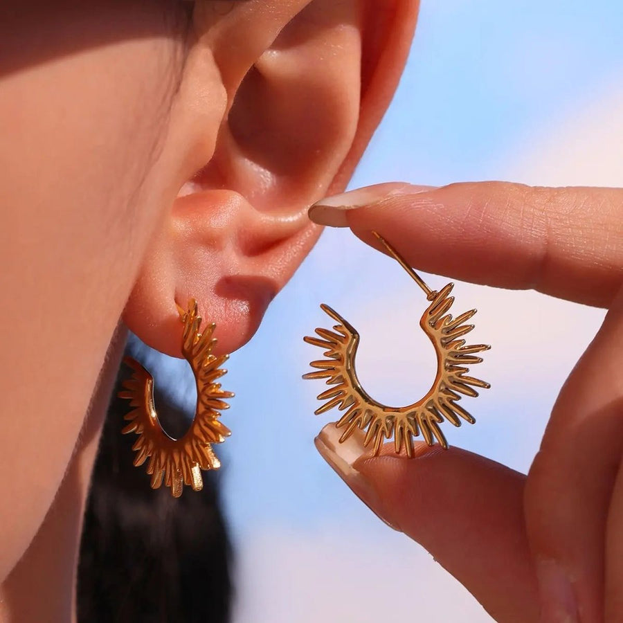 Solstice Burst Hoops, hoop earring, worn