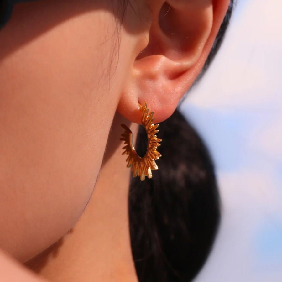 Solstice Burst Hoops, hoop earring, worn