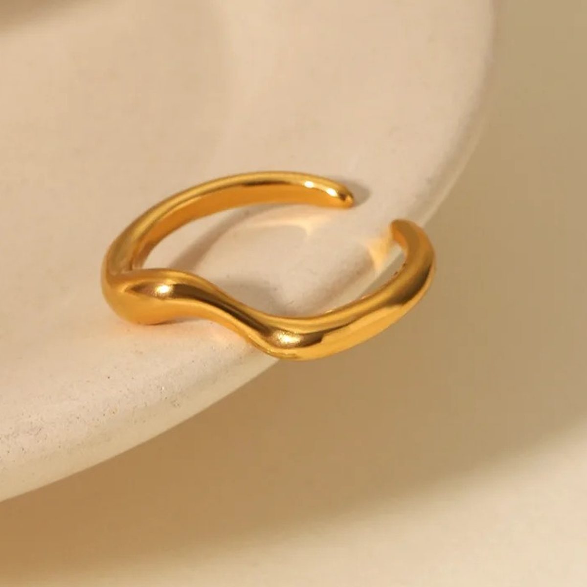 Tide Open Gold Wave Ring, polished open gold ring in a wave shape
