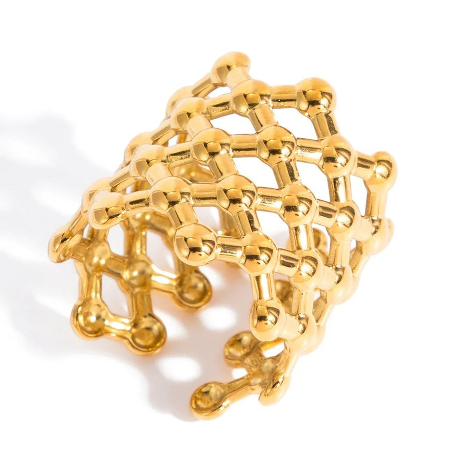 Treillis Mesh Gold Dome Ring, bold woven gold lattice dome ring