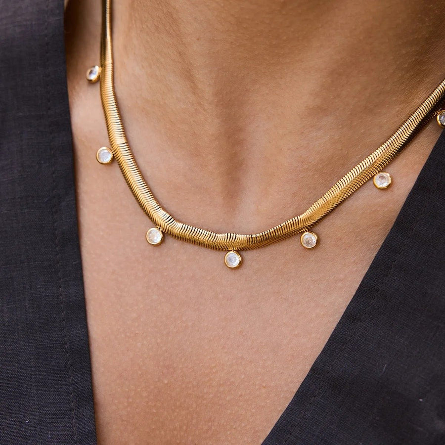 Vesper Snake Necklace, chain necklace, worn